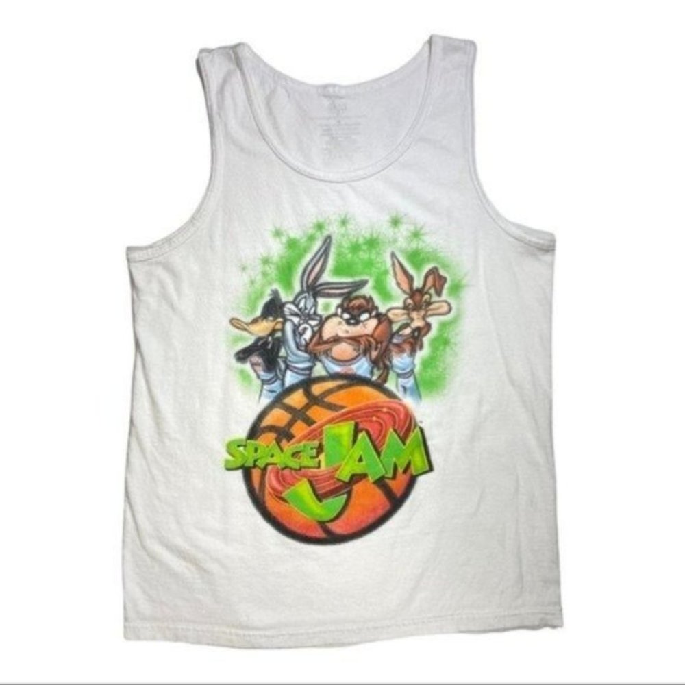 Retro White Airbrush Space Jam Sleeveless Tank Top medium